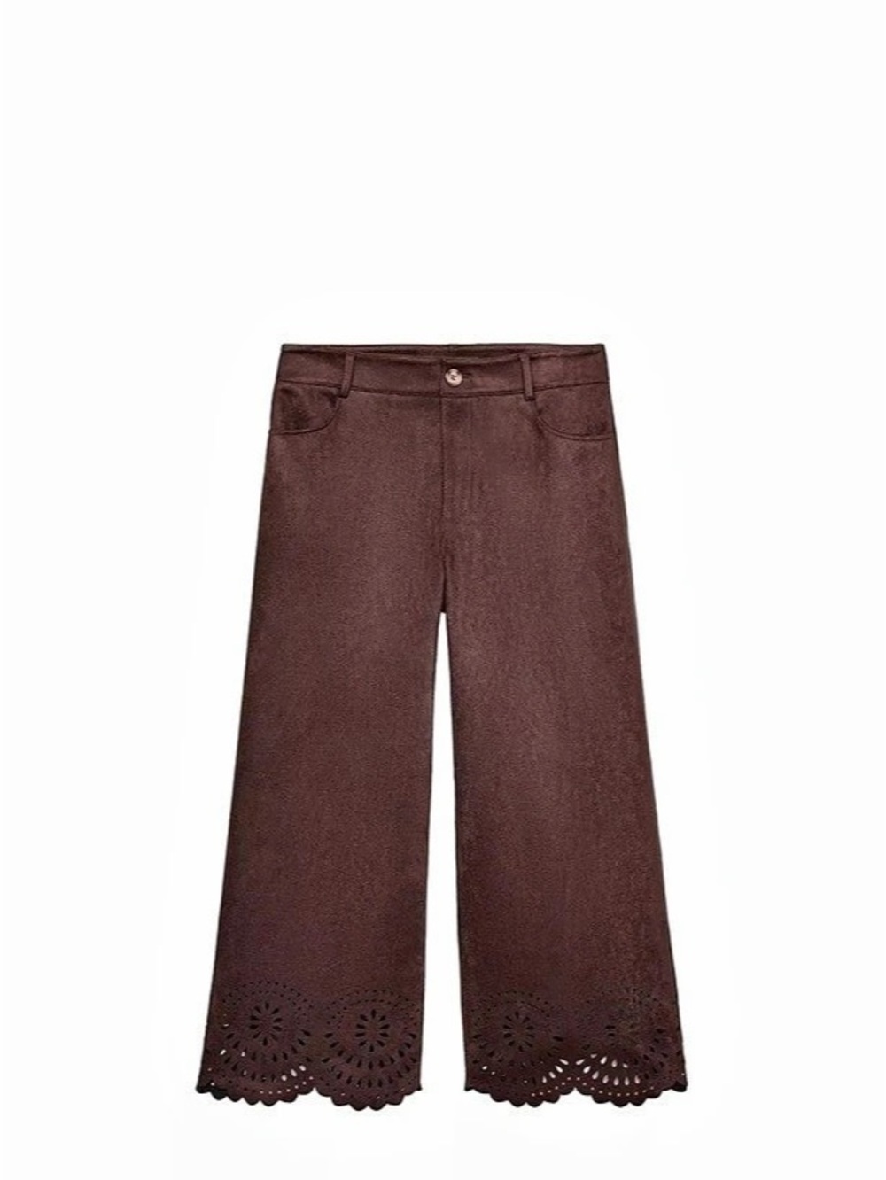 Zara Die-Cut Hem Faux Suede Culottes Brown